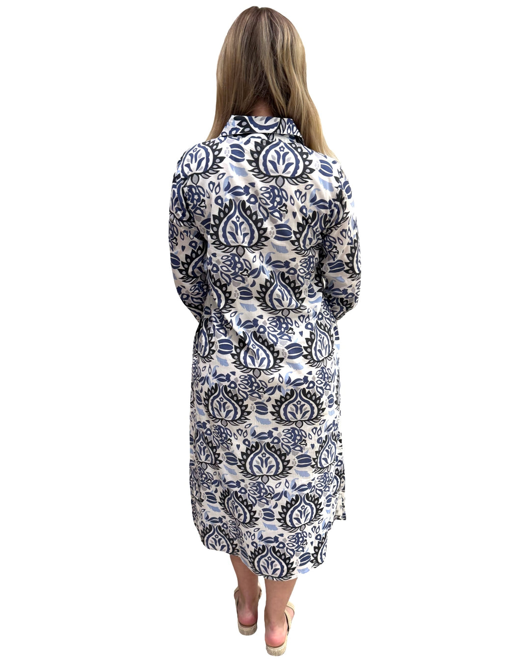 The Lisette Cotton Dress in Abstract Blue — view 5