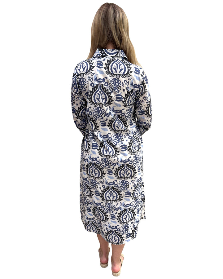The Lisette Cotton Dress in Abstract Blue — view 5