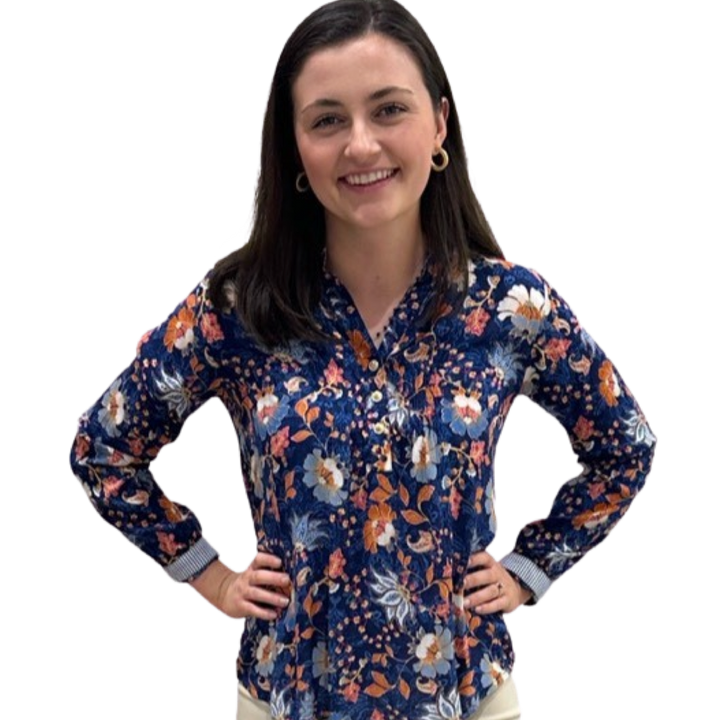The Avery Top in Navy Floral Rayon Crepe — view 6