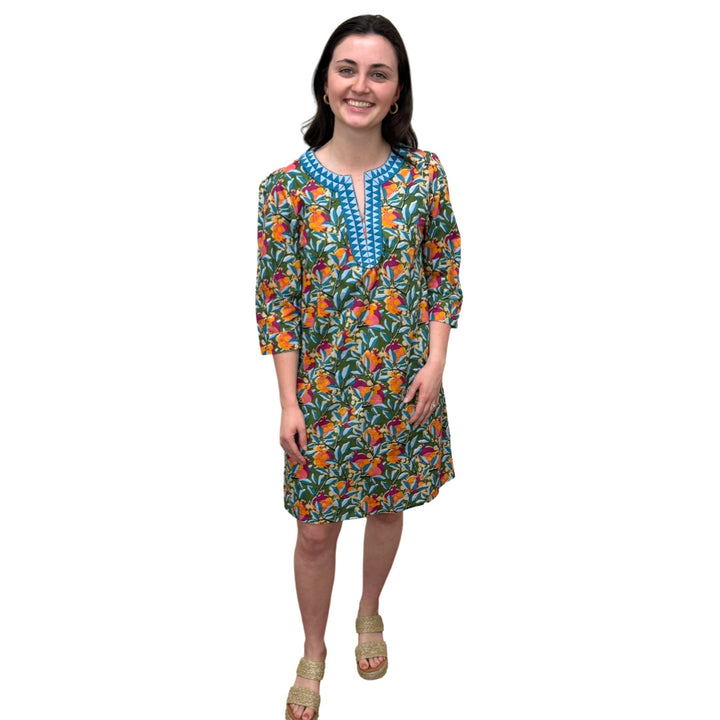 The Merrill Floral Print Embroidered Trim Tunic Dress — view 4