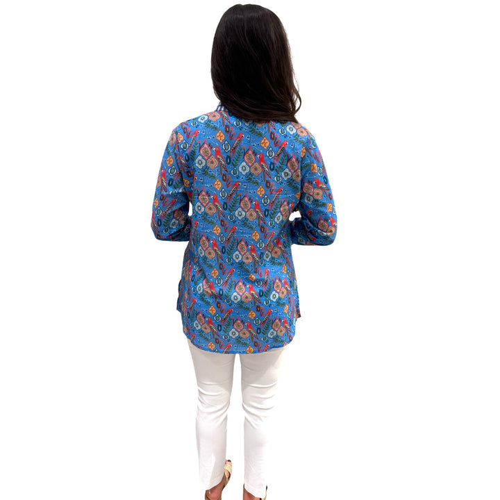 The Brie Embroidered Trim Tunic in Blue Parrot Floral — view 4