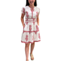 The Sydney Short Sleeve Hand Block Printed Dress in White Peach Pink Print