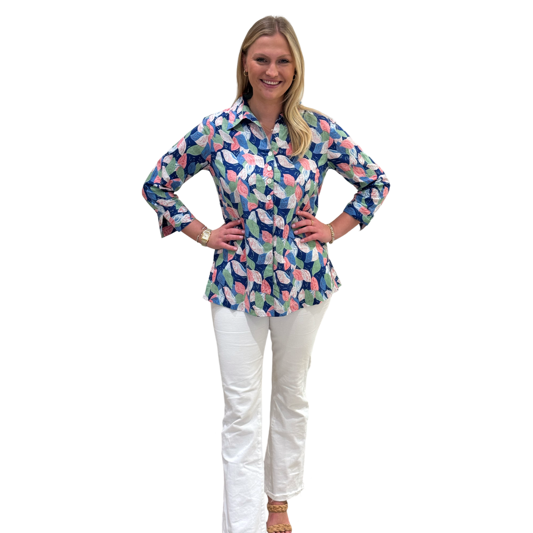 The Mason Button Front Top in Petal Print Cotton