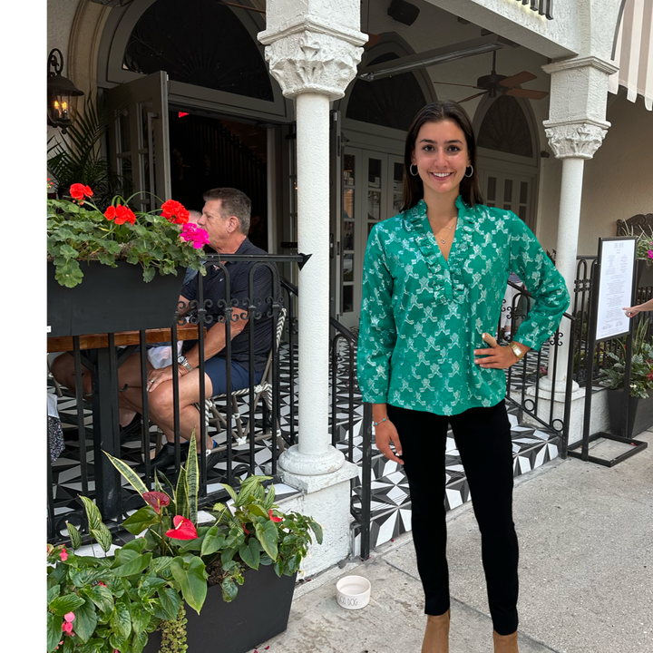 The Emerson Metallic Green and Silver Blouse — view 8