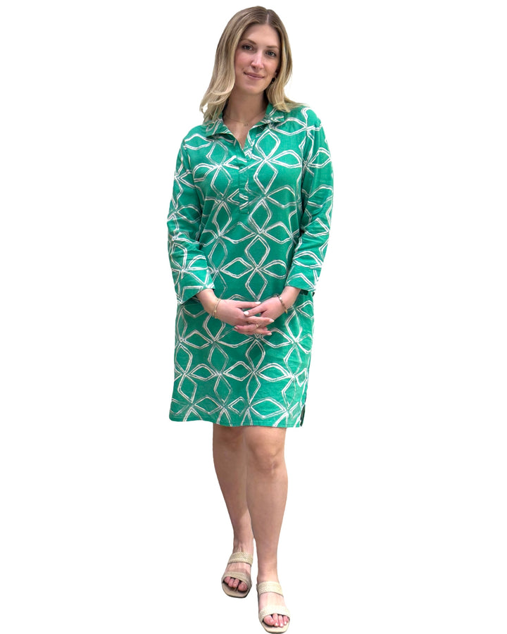 The Lisette Cotton Dress in Parakeet Green and White — view 2