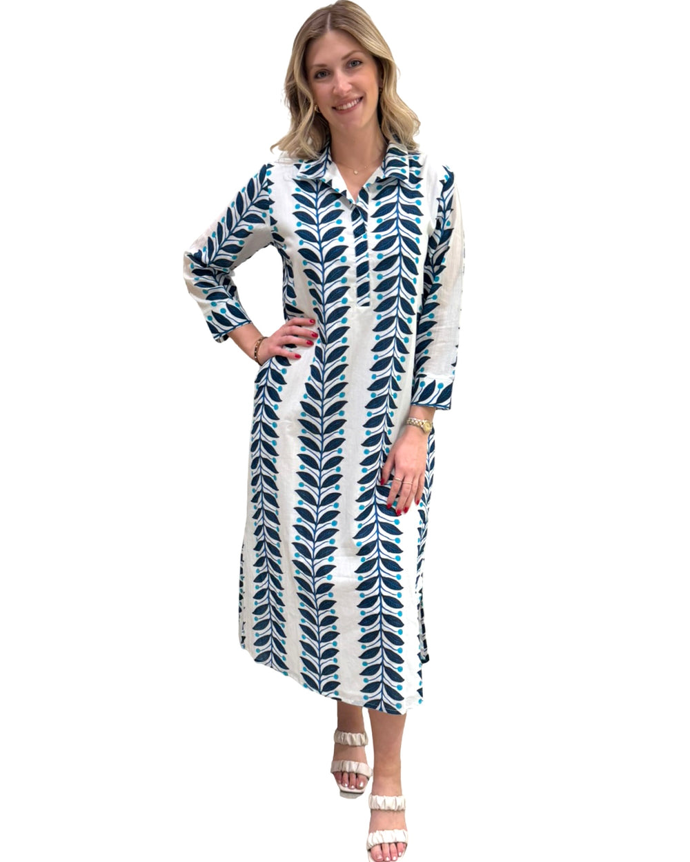 The Lisette Cotton Dress in Blue Vines — view 2