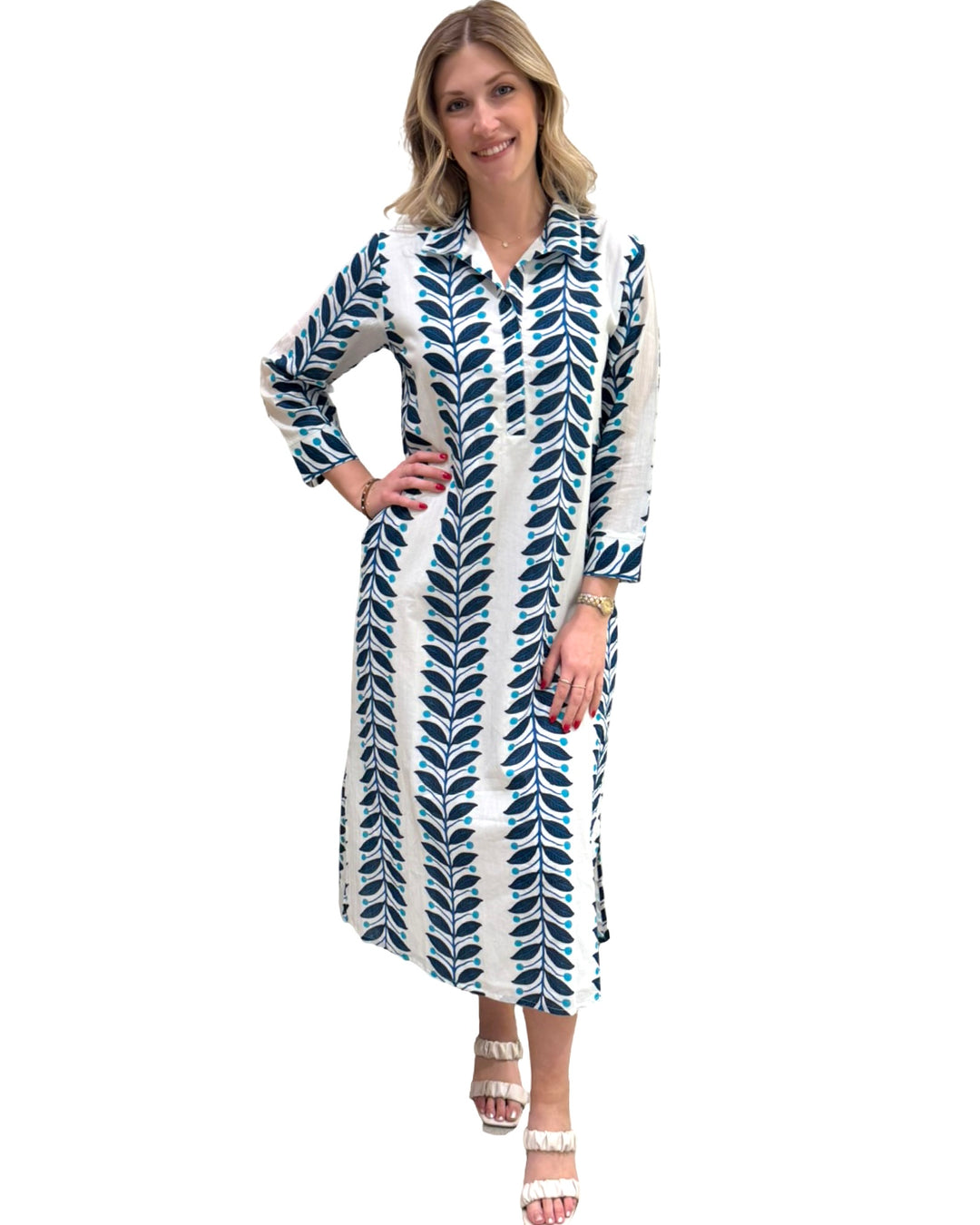 The Lisette Cotton Dress in Blue Vines — view 2