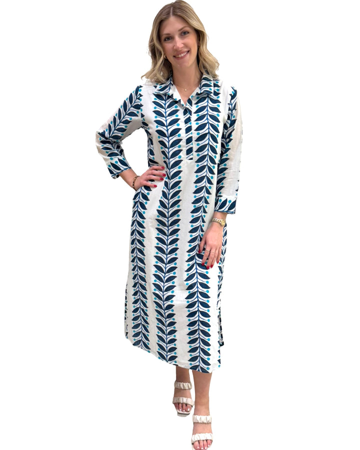 The Lisette Cotton Dress in Blue Vines — view 2