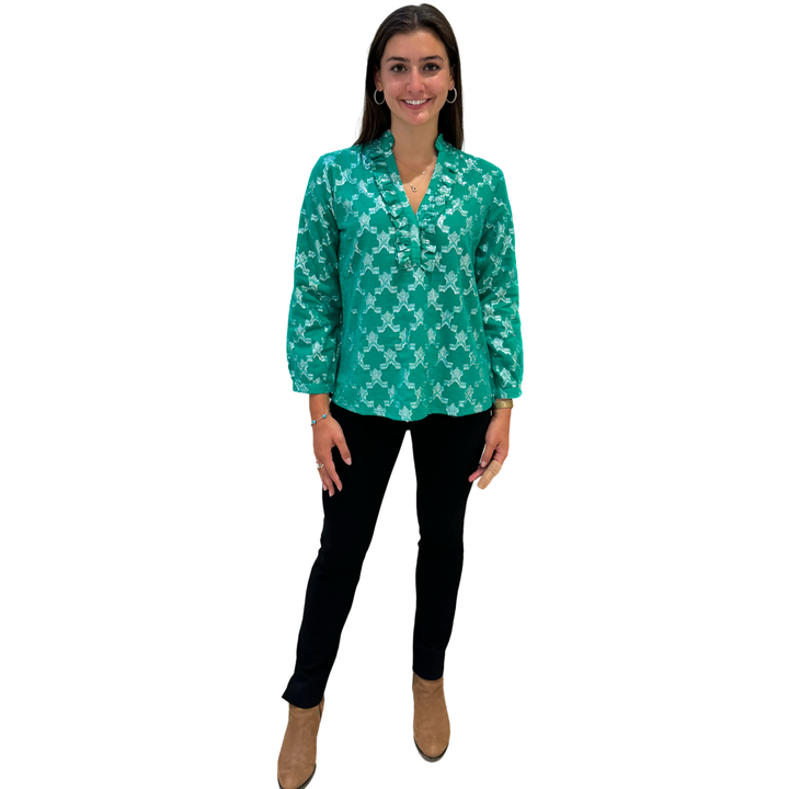 The Emerson Metallic Green and Silver Blouse — view 3