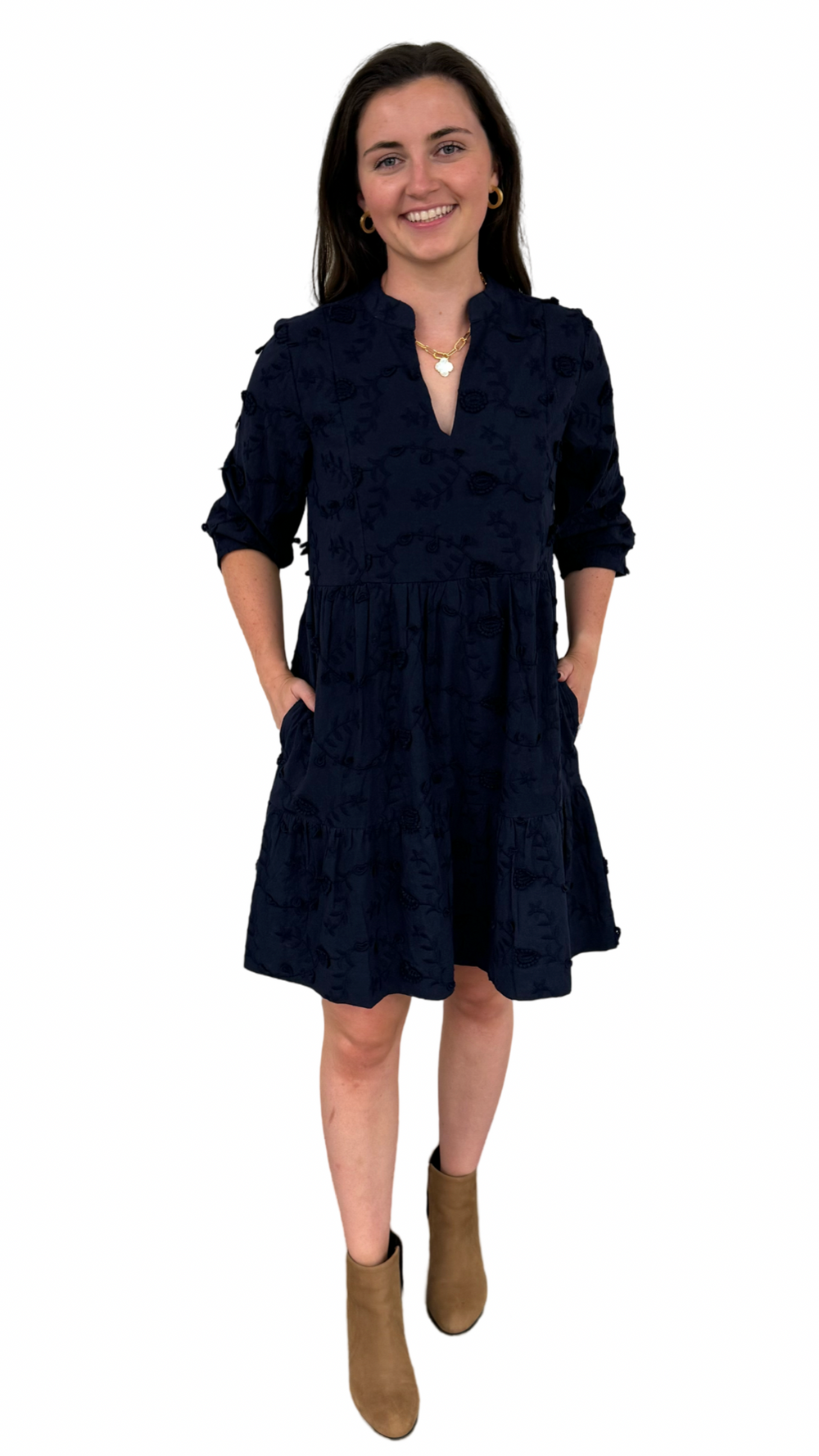 The Preston Navy Embroidered Cotton Dress — view 2