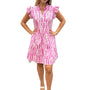 The Campbell Flutter Sleeve Dress in Pink White Stiped Floral