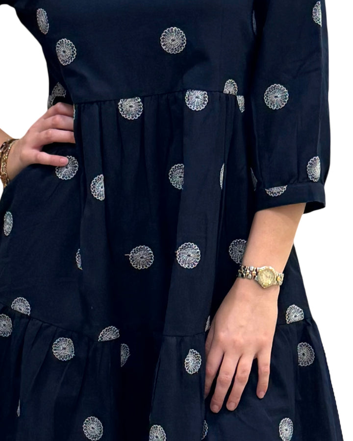 The Preston Navy White Embroidered Cotton Dress — view 5