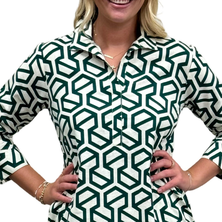 The Lisette Cotton Linen Dress in Emerald and White — view 4