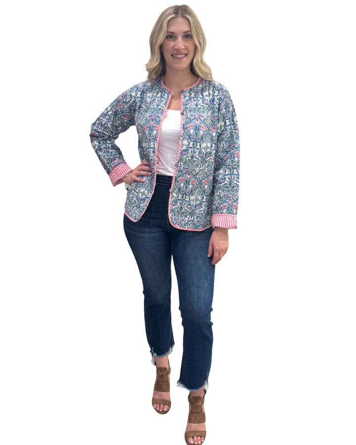 The Madeline Reversible Hand Block Printed Jacket in Multi-Colored Blue