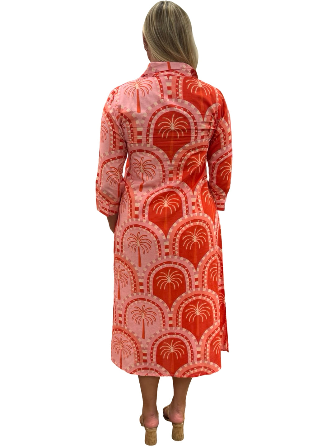The Lisette Pink and Coral Palm Print Cotton Dress