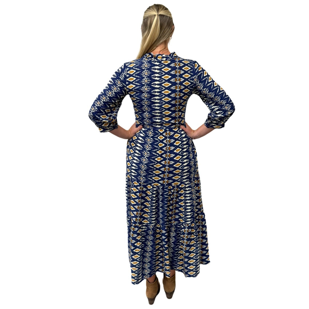 The Campbell Midi Length Dress in Navy and Mocha — view 5