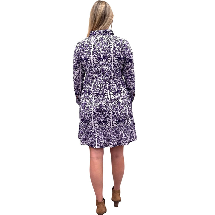 The Reagan Block Print Dress in Amethyst and White — view 5