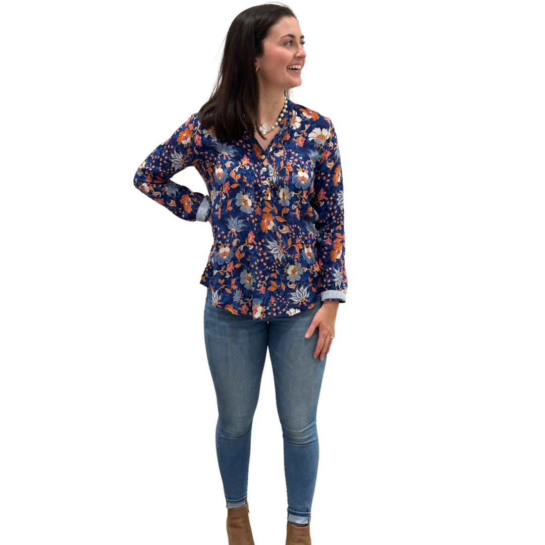The Avery Top in Navy Floral Rayon Crepe — view 3