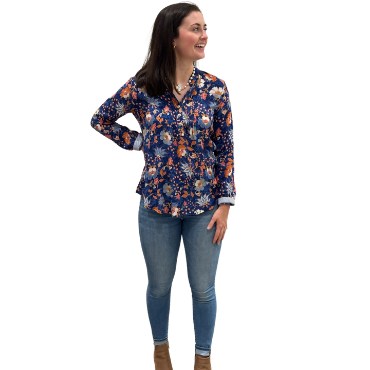 The Avery Top in Navy Floral Rayon Crepe — view 3