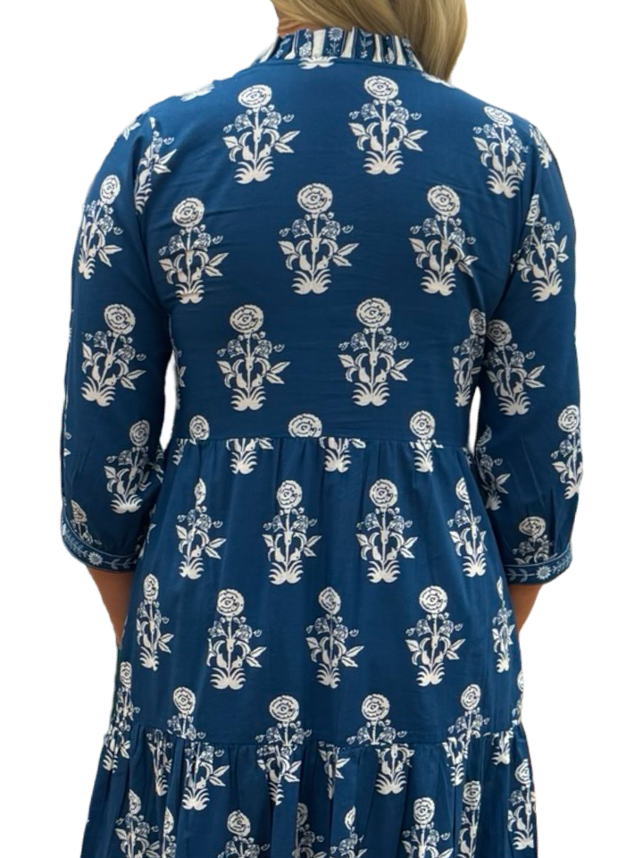 The Campbell Blue White Hand-Block Printed Floral