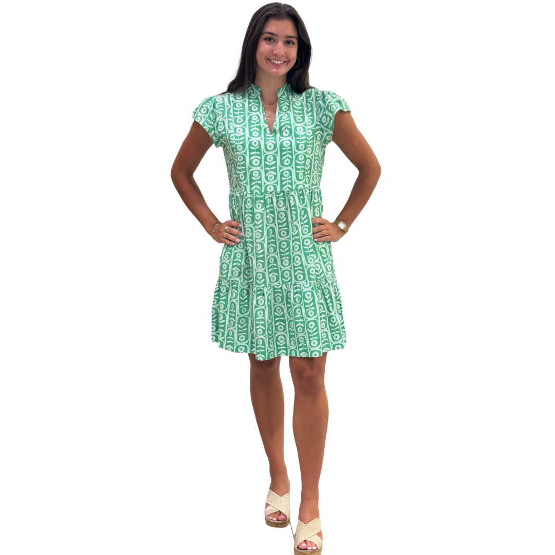 The Preston Short Sleeve Side Pocket Dress in Celery Floral