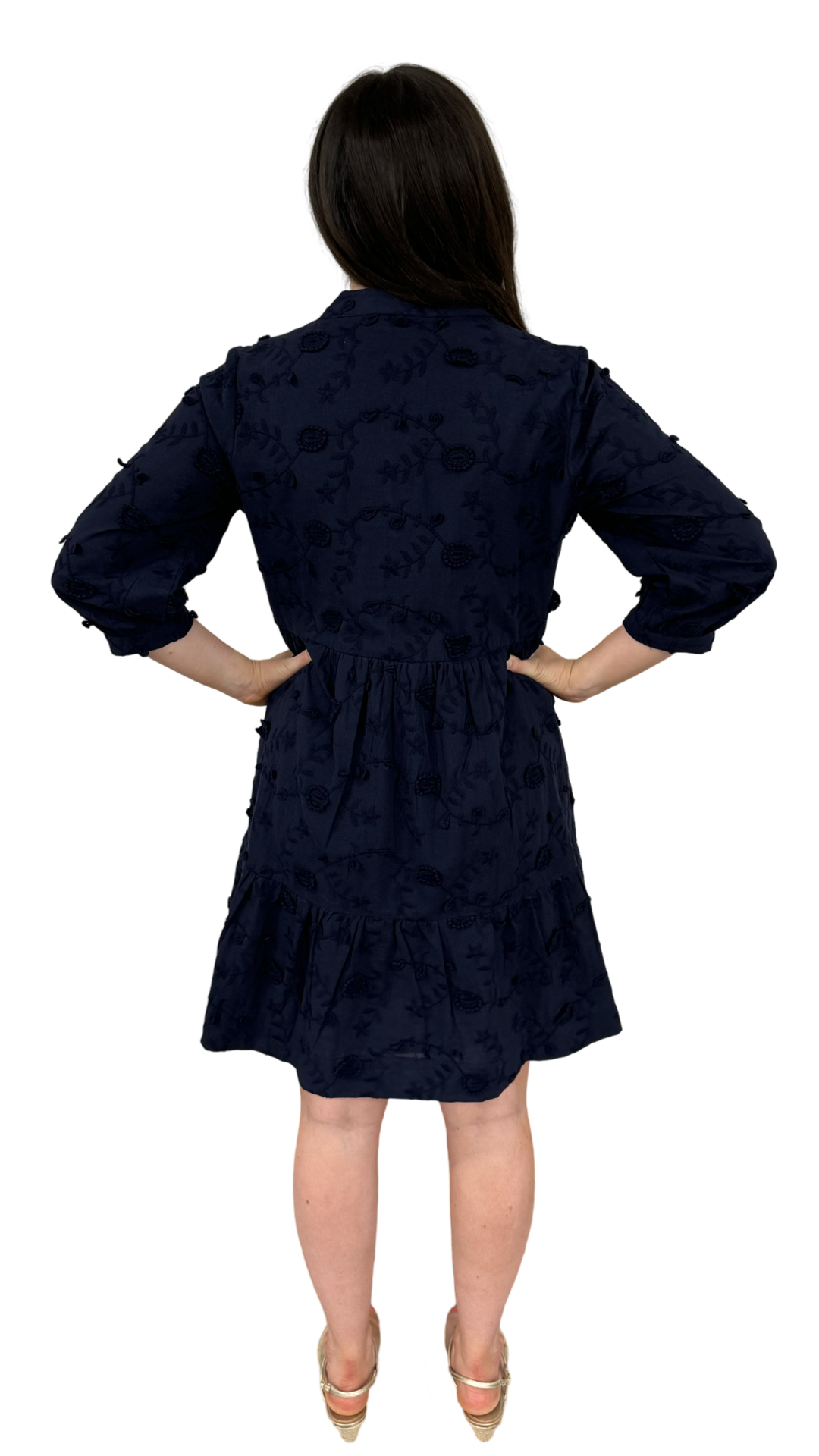 The Preston Navy Embroidered Cotton Dress — view 5