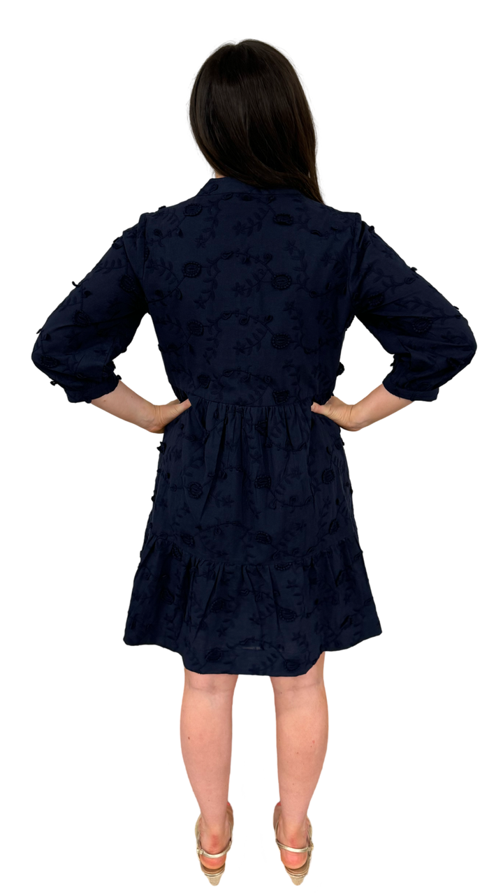 The Preston Navy Embroidered Cotton Dress — view 5