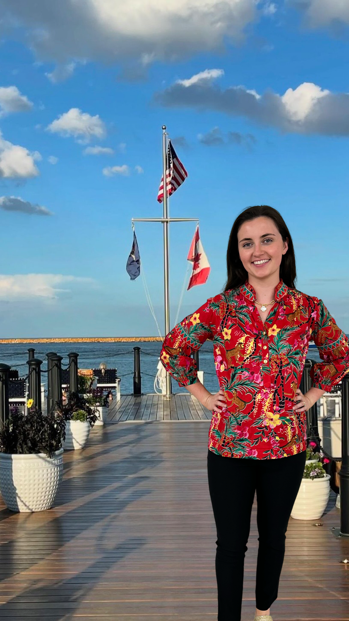 The Mckenzie Cinch Back Top in Hand Blocked Monkey Print Floral — view 6