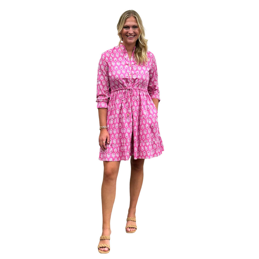 The Hamilton Tie Waist Dress in Pink Block Print Floral — view 5