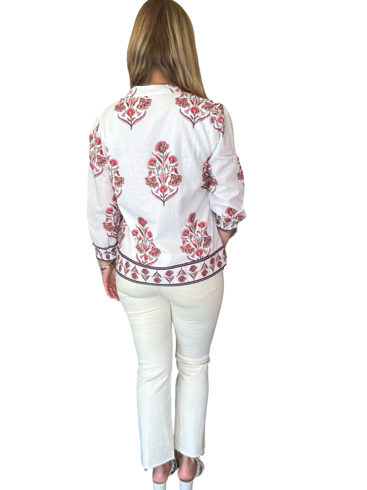 The Melody Cotton Block Print Top in Pink Floral Hand Block — view 6