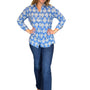 The Mason Button Back Top in Royal Blue Cotton Print