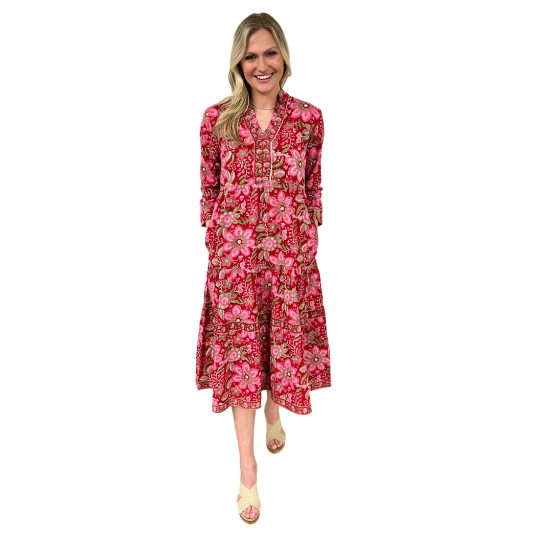 abigail midi dress The Abigail Cotton Midi Dress in Handblocked Poppy Floral – Liza Byrd