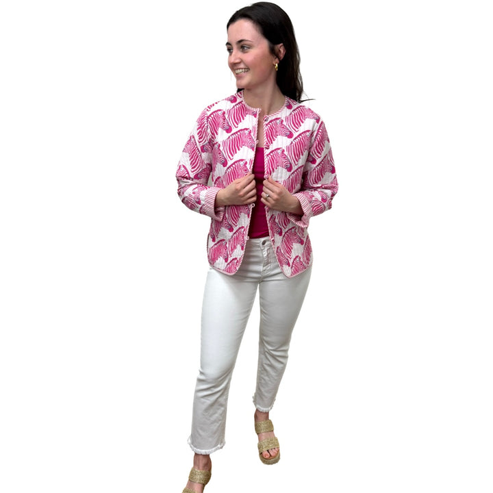 Show Your Stripes Madeline Quilted Cotton Reversible Pink and White Zebra Print Jacket — view 8