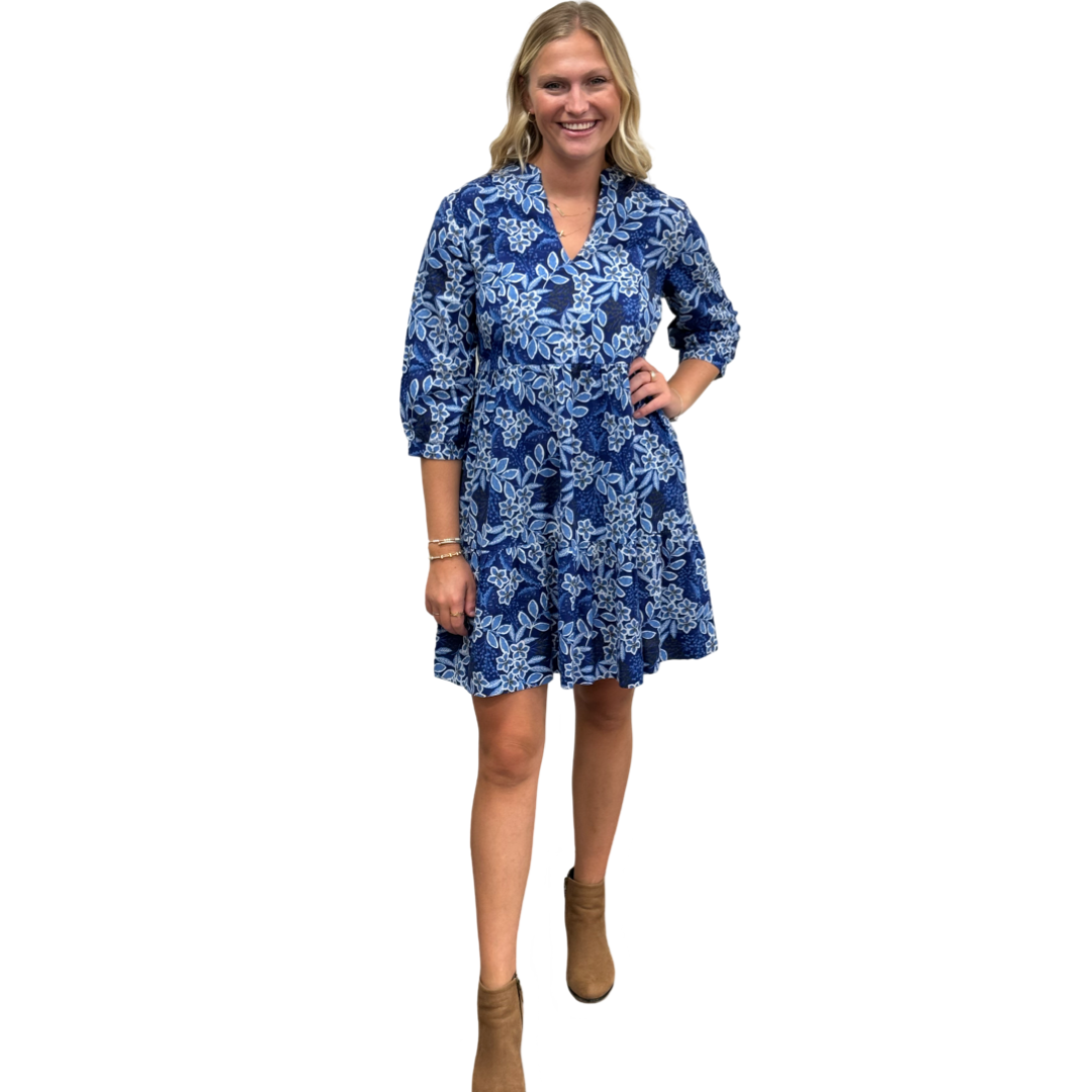 The Preston Cotton Side Pocket Dress in Multi Blue Floral — view 4