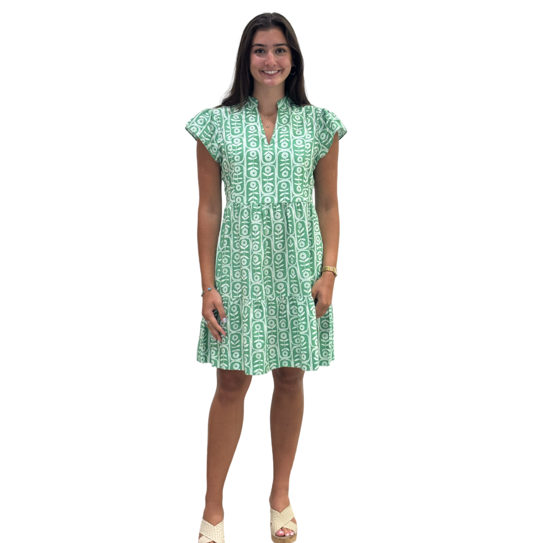 The Preston Short Sleeve Side Pocket Dress in Celery Floral — view 3