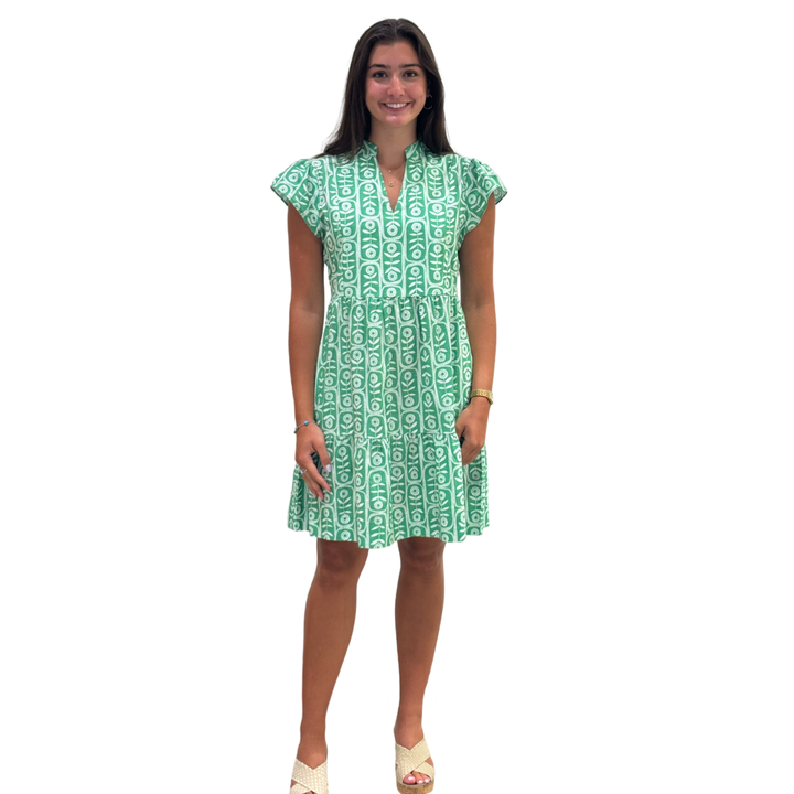 The Preston Short Sleeve Side Pocket Dress in Celery Floral — view 3