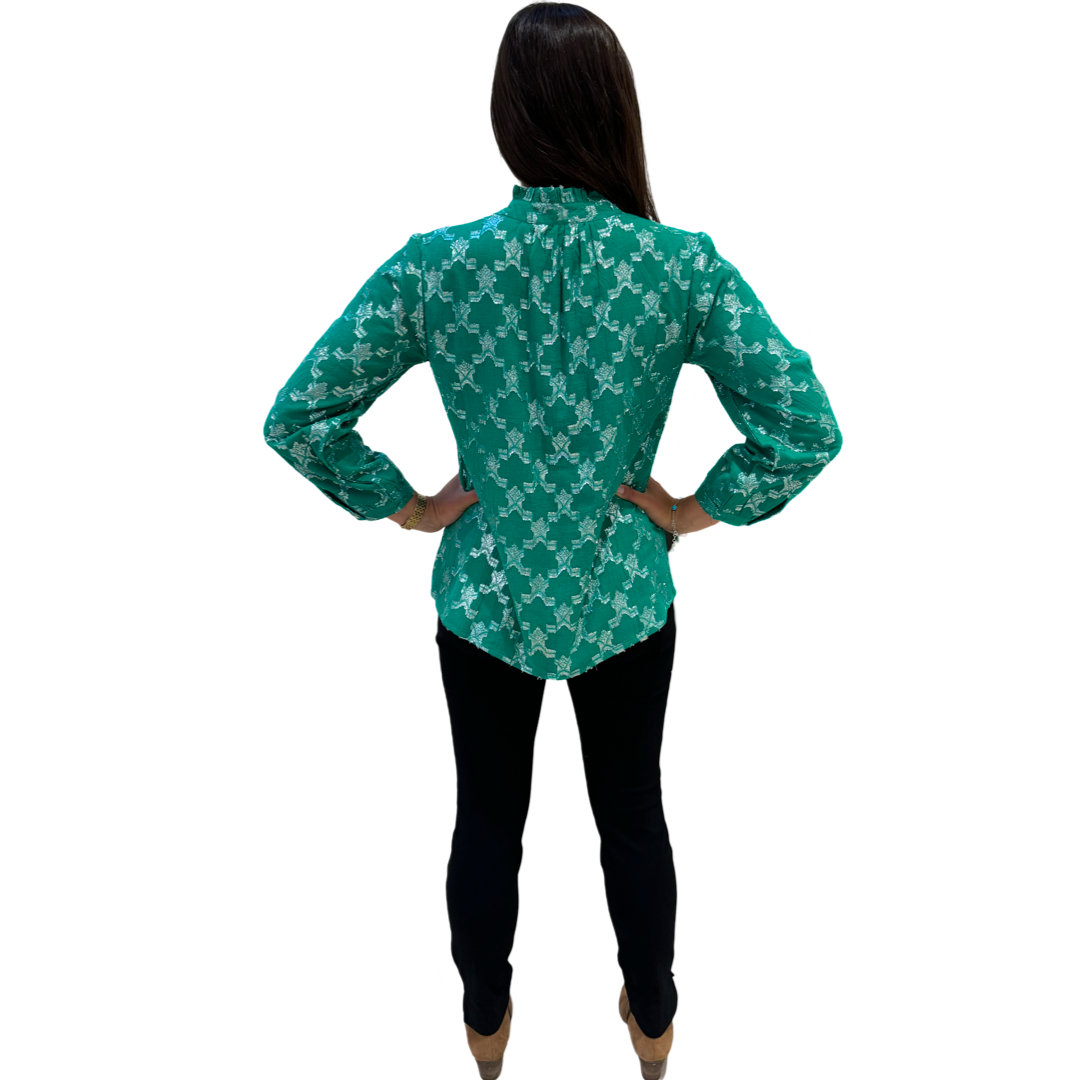 The Emerson Metallic Green and Silver Blouse — view 7