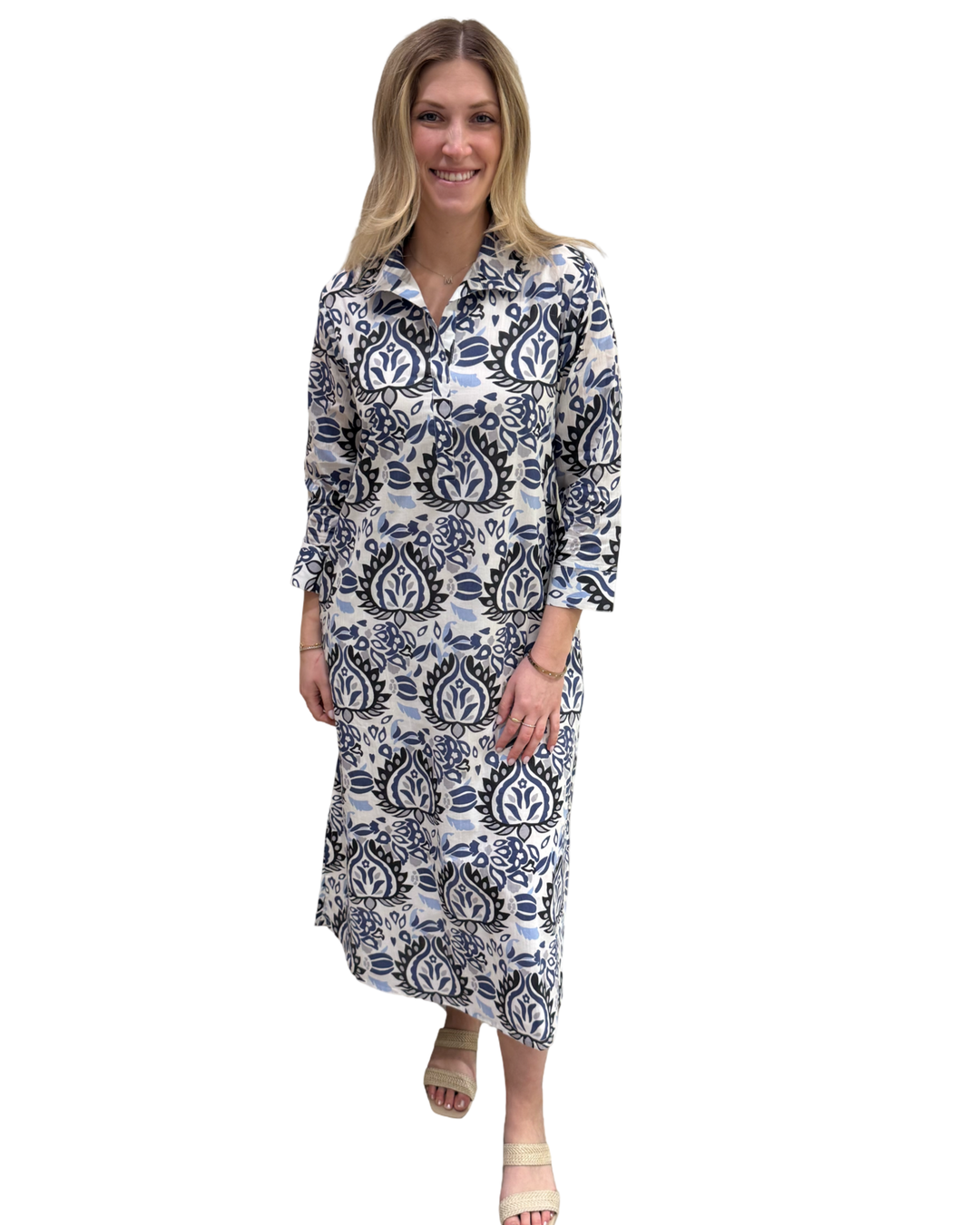 The Lisette Cotton Dress in Abstract Blue