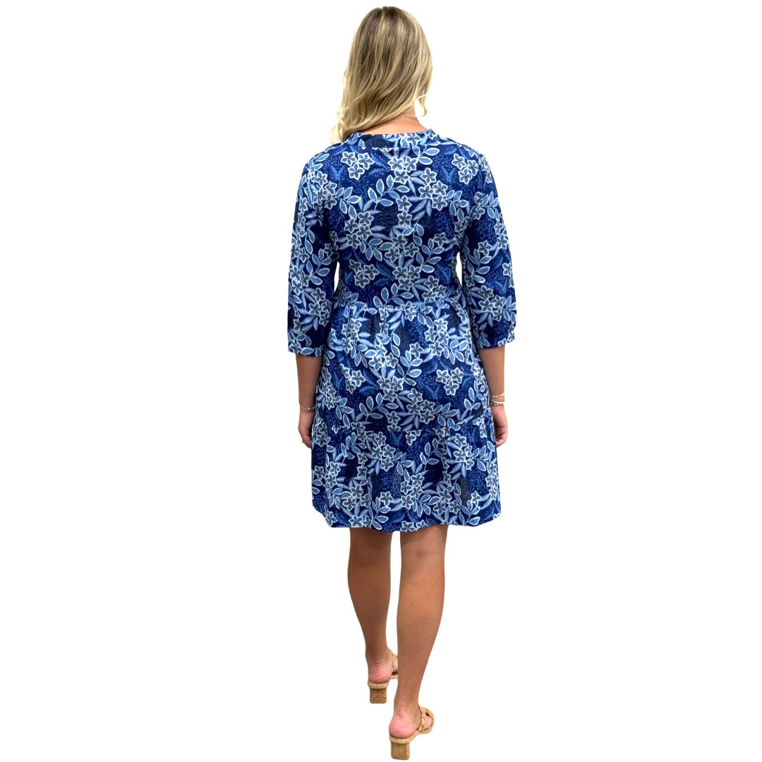 The Preston Cotton Side Pocket Dress in Multi Blue Floral — view 7
