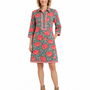 The Annika Cotton Button Front Dress in Green and Red Crimson Hand Block Printed Floral