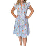 The Campbell Midi Length Flutter Sleeve Dress in Blue Striped Floral