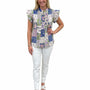 The Ava Pintuck Flutter Sleeve Top in Patch Print Cotton