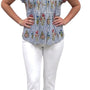 The Ava Pintuck Flutter Sleeve Top in Blue Striped Floral Hand Block
