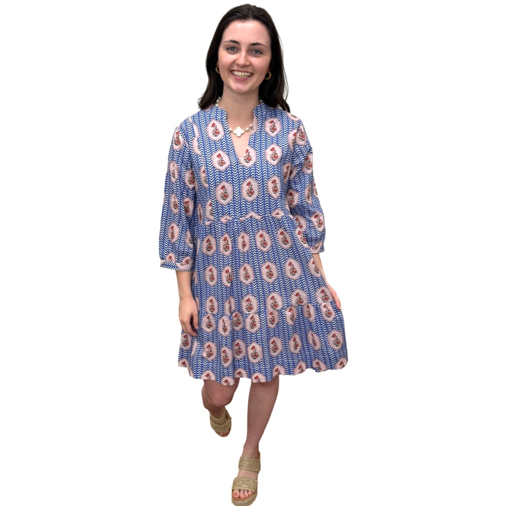 The Preston Blue Chevron Floral Dress — view 2