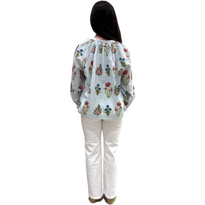 The Chandler Hand Blocked Striped Floral Cotton Top — view 7