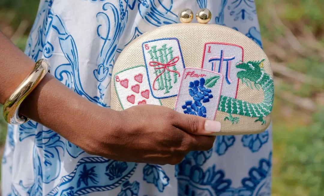 Mahjong Embroidered Clutch Purse