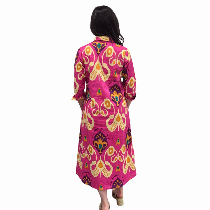 The Lisette Collared Dress in Pink Ikat — view 9