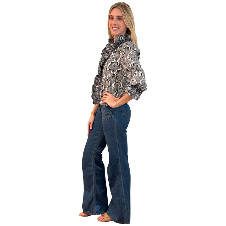 The Amelia Ruffle Front Top in Navy and White — view 6