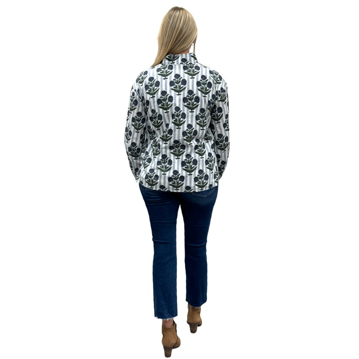 The Phoebe Striped Hand Block Top in Slate Blue — view 5