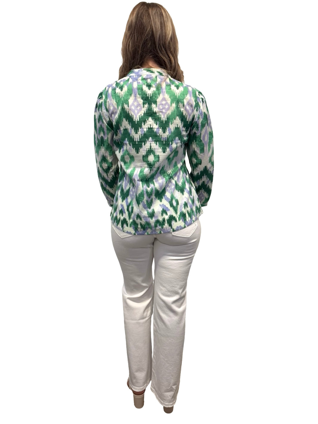 The Addison Purple Green Ikat Button Front Tunic — view 4